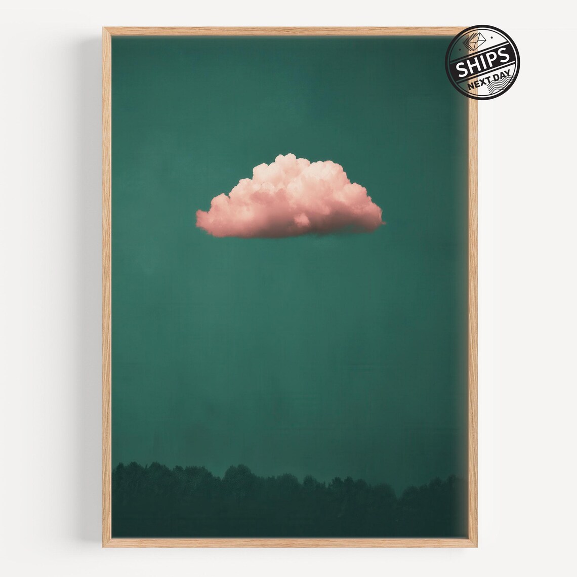 Pink Cloud Above Forest Art Print Minimalist Abstract Wall Decor For Modern Living Room Bedroom Or Office