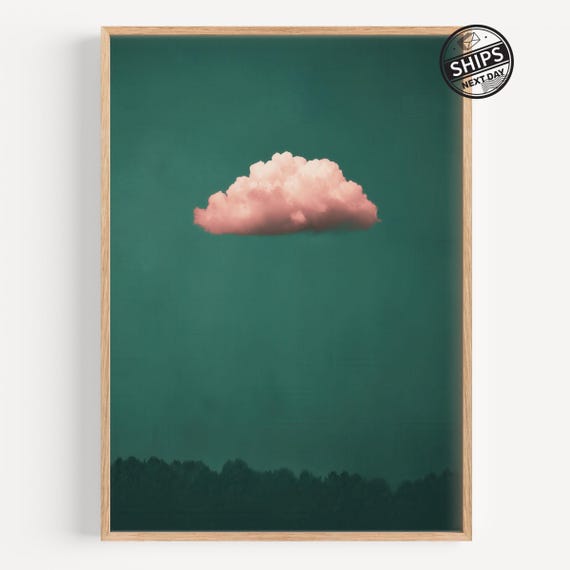 Pink Cloud Above Forest Art Print Minimalist Abstract Wall Decor For Modern Living Room Bedroom Or Office
