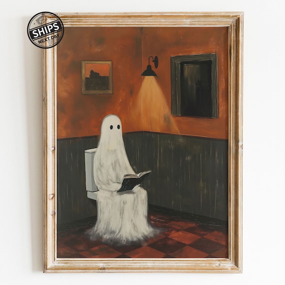 Gothic Painting Art Print, Vintage Bathroom Poster