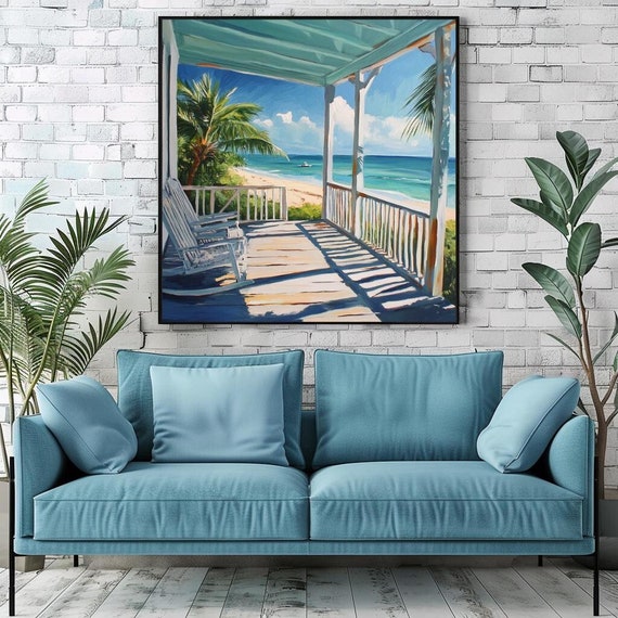 Beach House Porch Wall Art Extra Large Wall Decor Tropical Coastal Wall Art Decor Black Framed Wall Art For Living Room