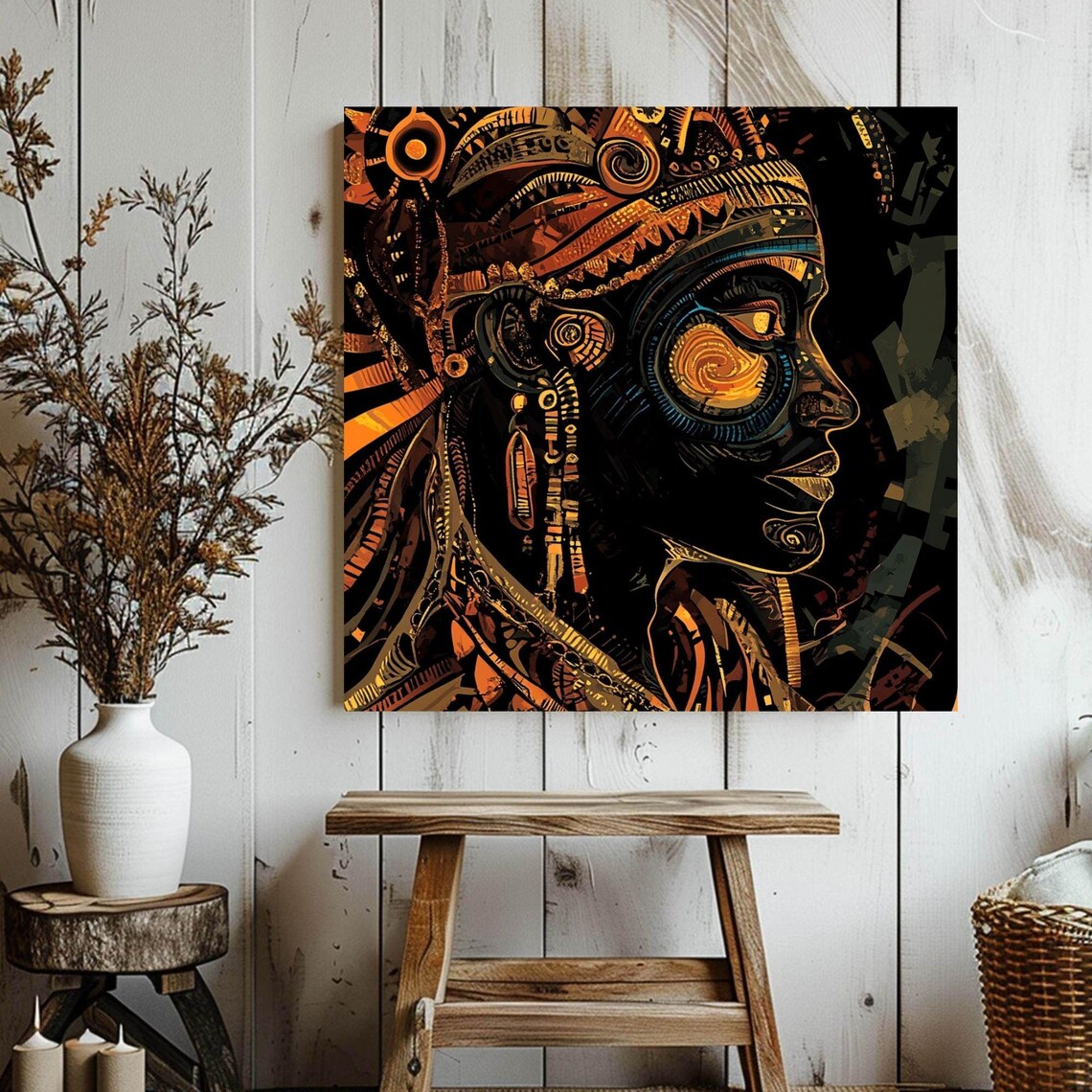 Tribal Woman Profile Golden Abstract Ethnic Portrait Art Poster