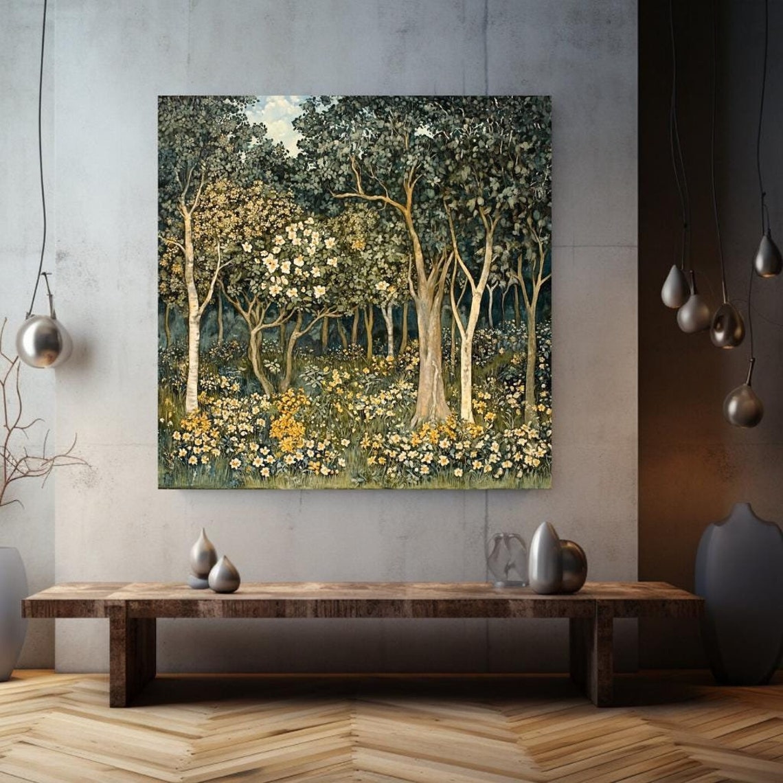 Blossoming Spring Woodland Wildflowers Vintage Forest Art Poster