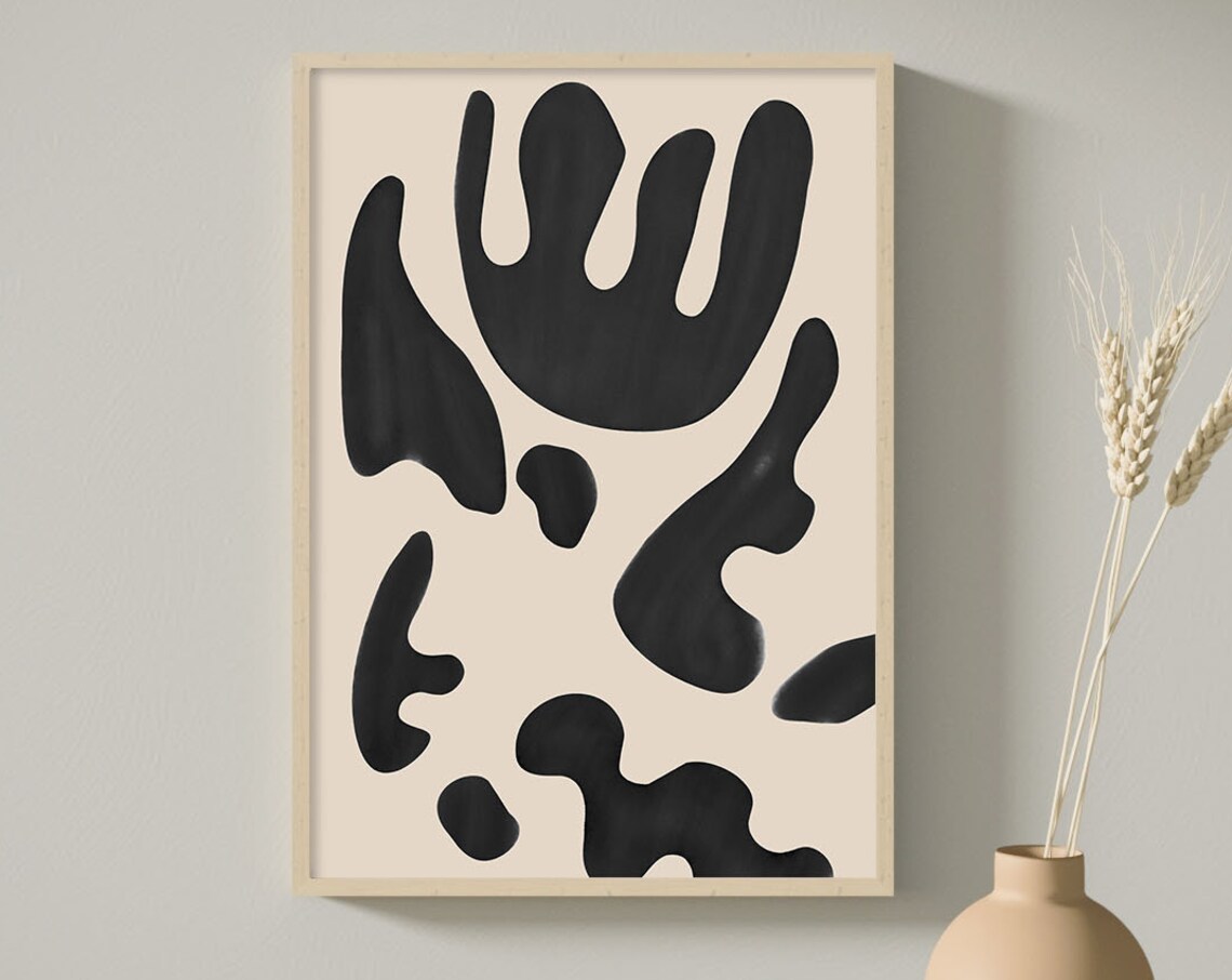 Black Organic Blobs Cream Background Bold Modern Abstract Poster