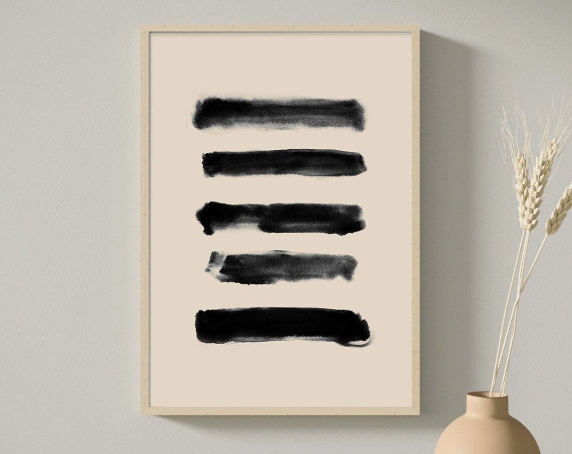 Black Ink Brush Strokes Beige Zen Minimal Japanese Wall Poster - Image 3