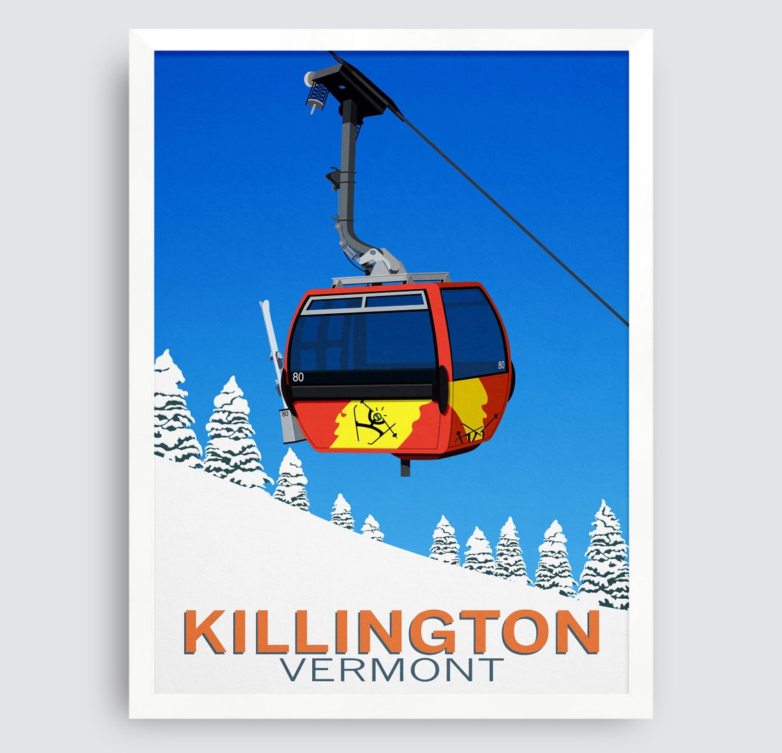 Killington Vermont Red Gondola Cable Car Ski Resort Travel Poster - Image 3