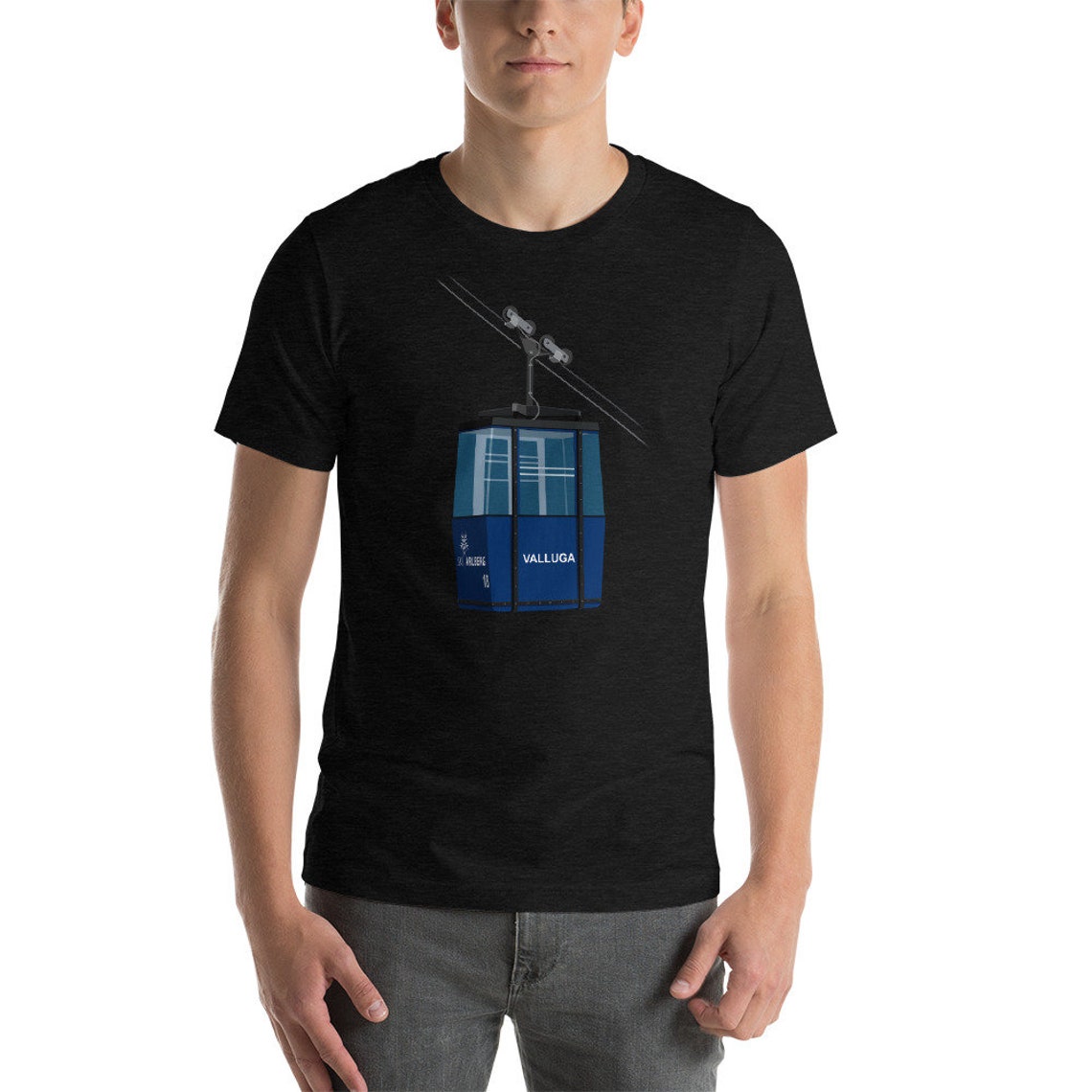 Valluga St Anton Blue Gondola Ski Graphic Tee Short Sleeve Art Print - Image 2