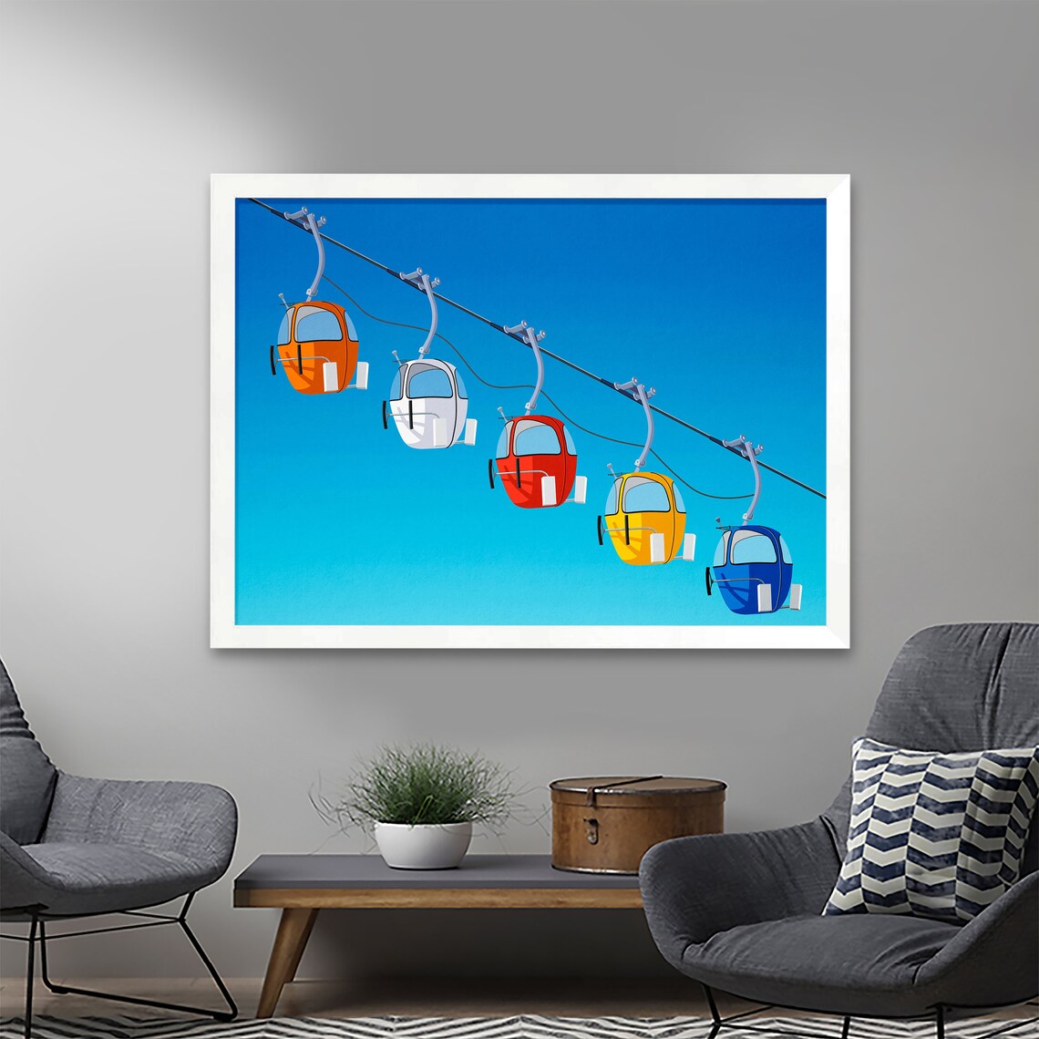 Retro Rainbow Gondola Cable Cars Minimalist Ski Resort Travel Poster - Image 3