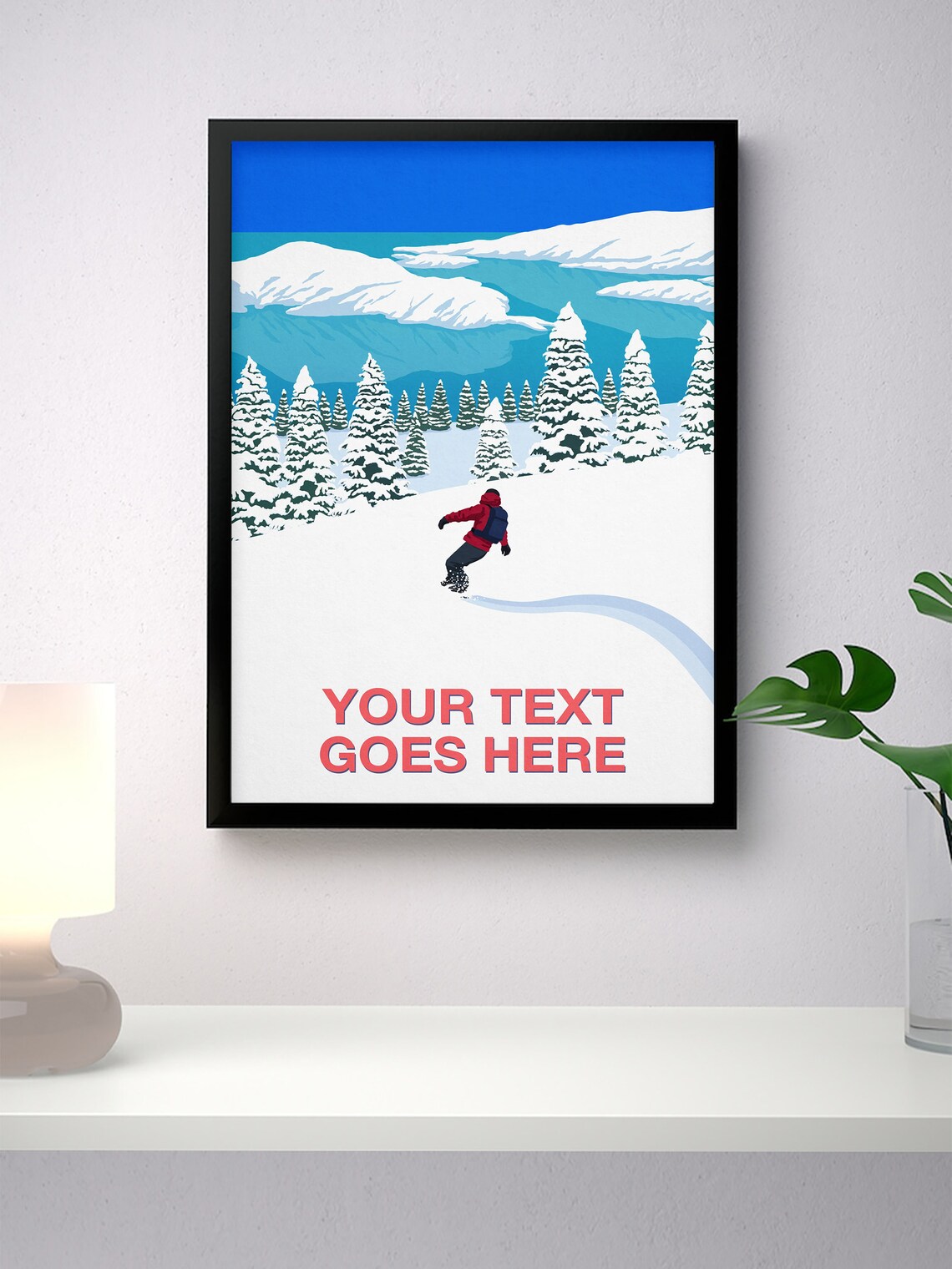 Personalised Snowboard Poster with Custom Text Rider Carving Pine Run - Image 4