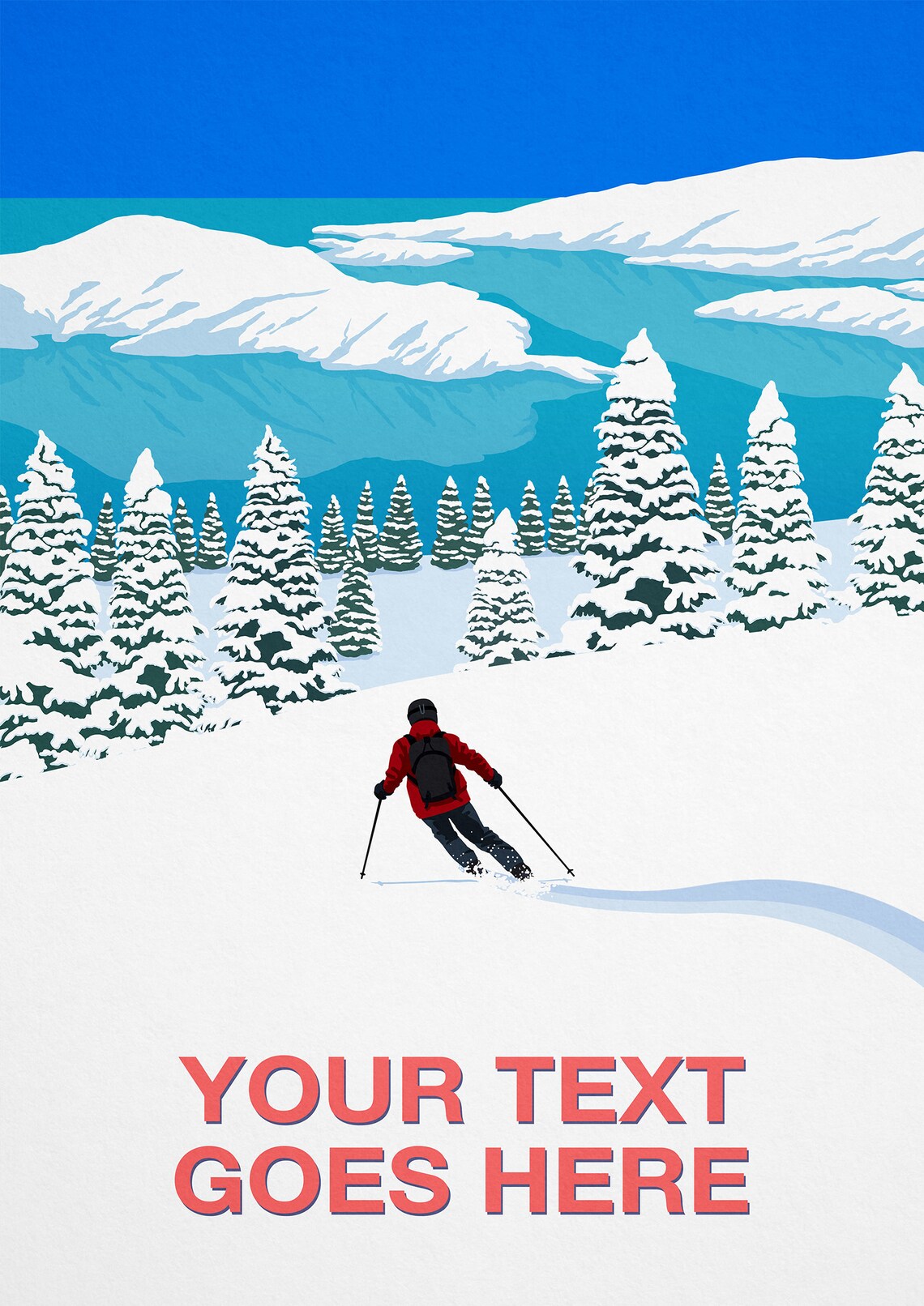 Personalised Ski Poster with Custom Text Skier Gliding Through Pine Forest - Image 2