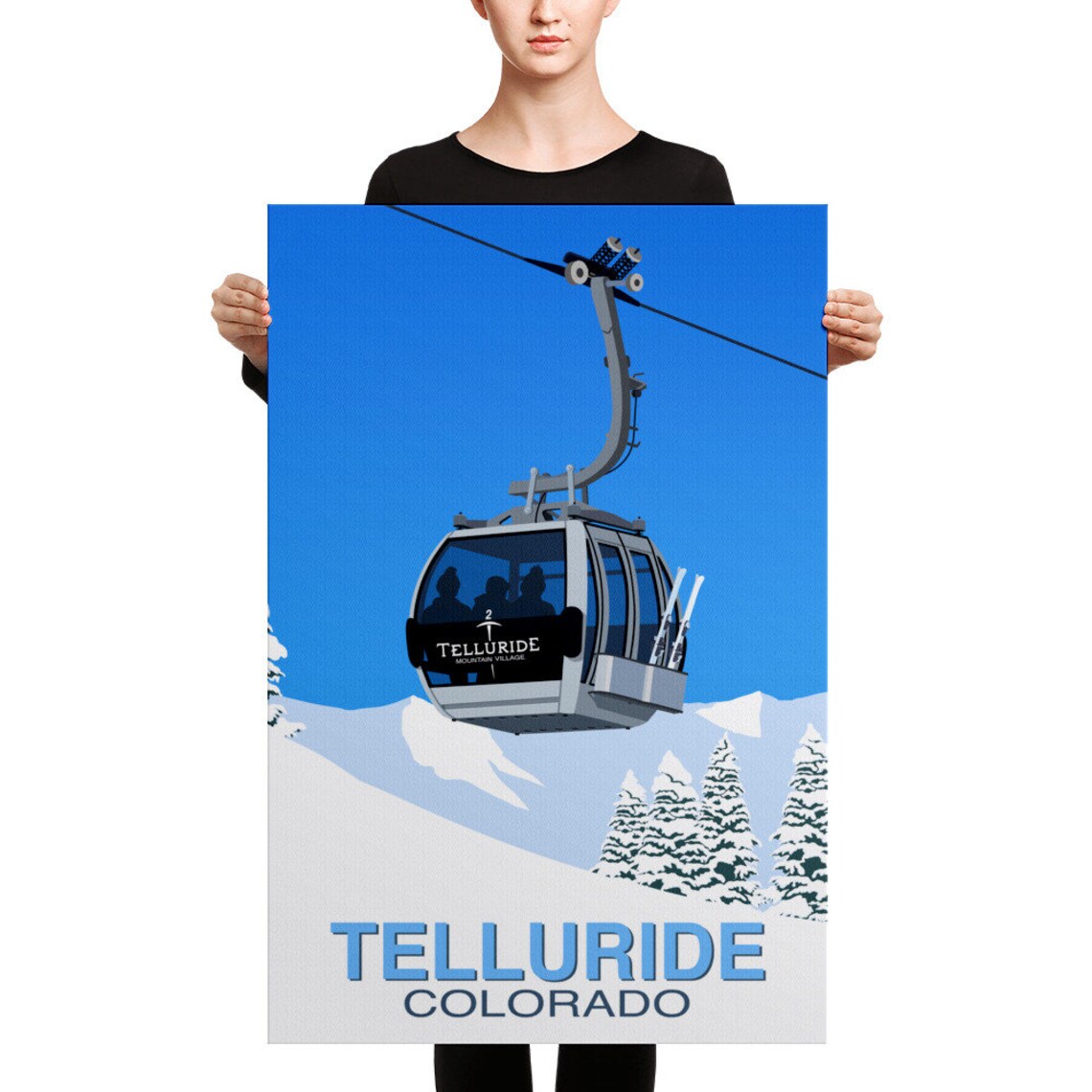 Telluride Colorado Mountain Village Gondola Retro Ski Art Poster - Image 2