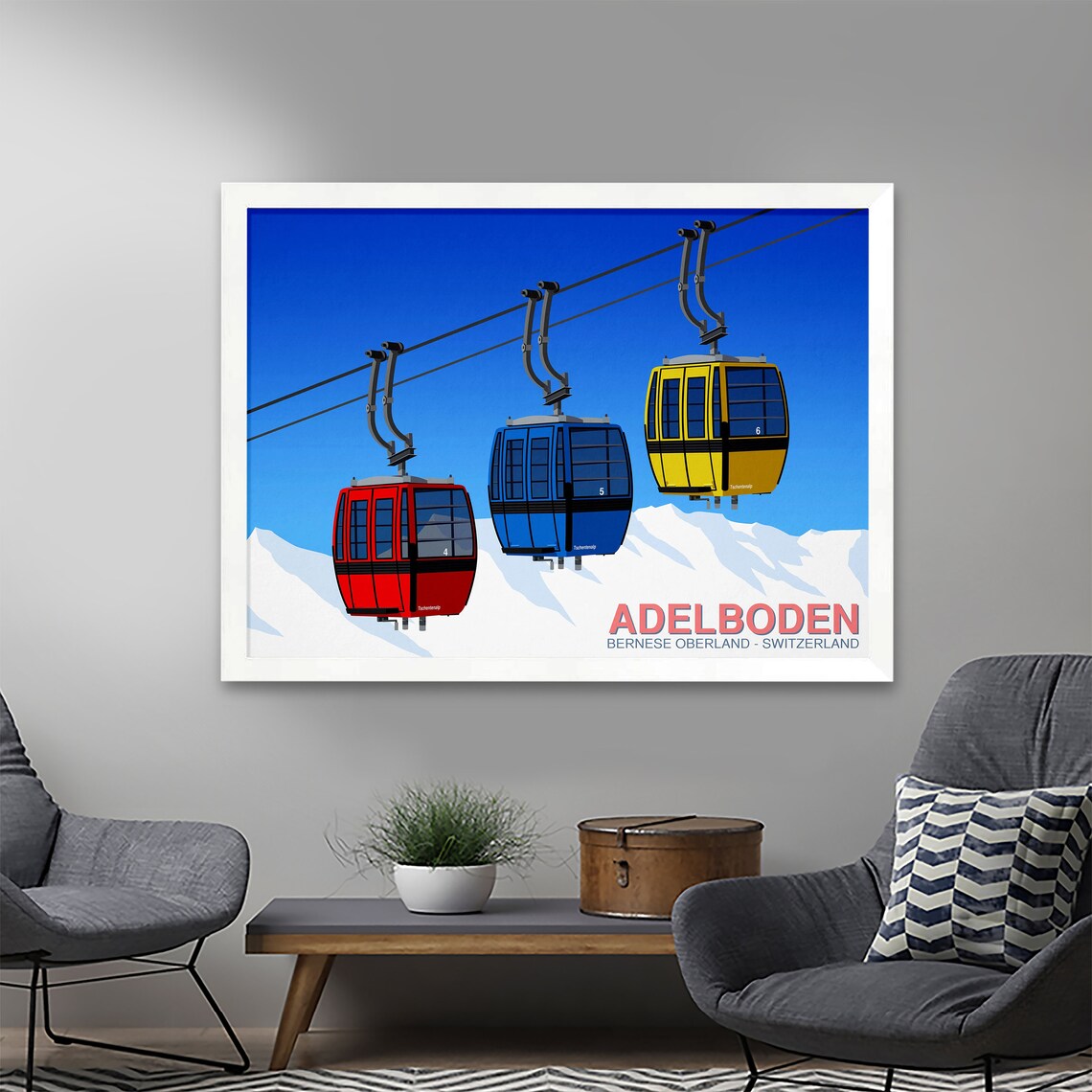 Adelboden Switzerland Gondola Cable Cars Bernese Oberland Travel Poster - Image 3