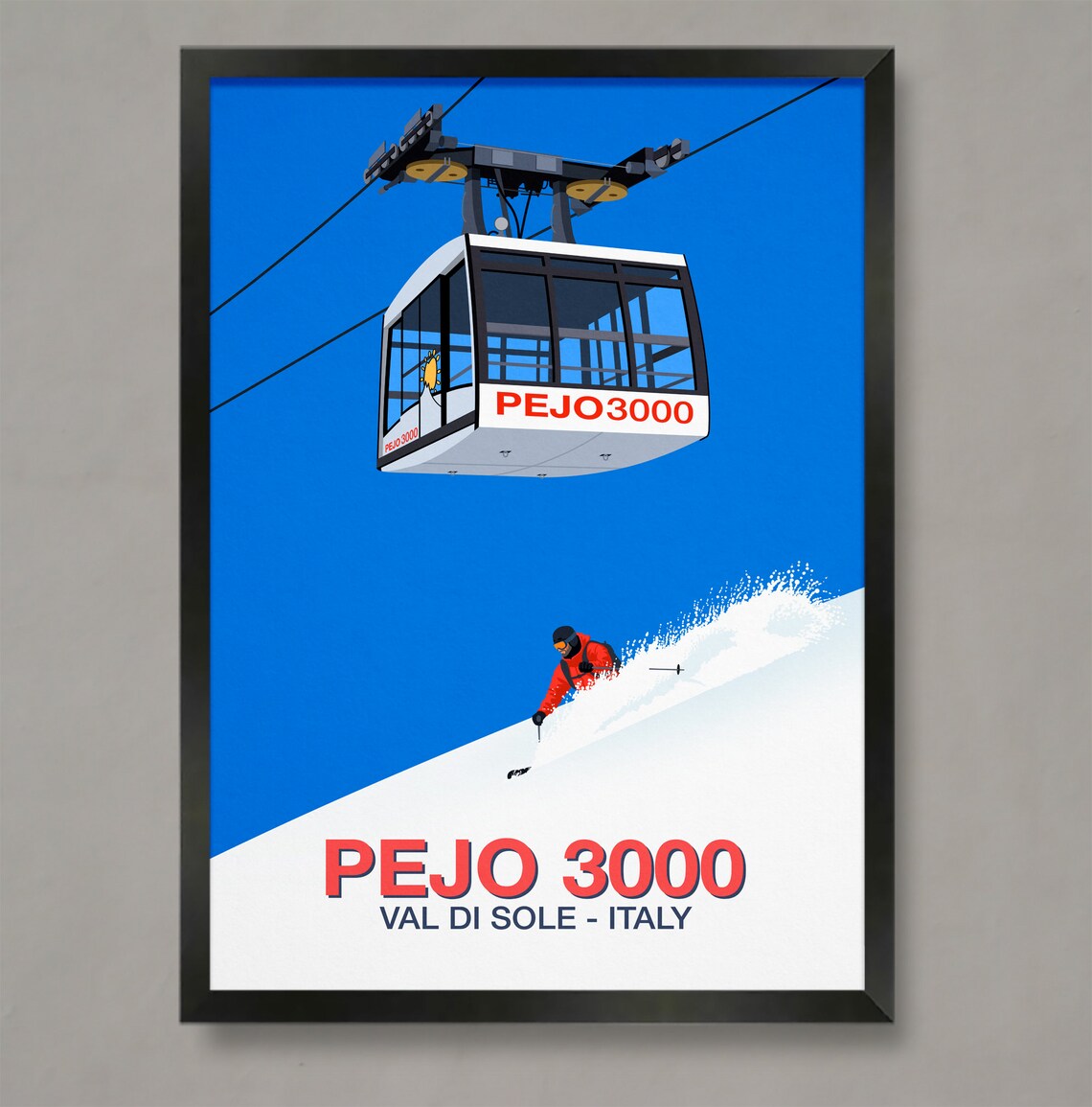 Pejo 3000 Val di Sole Italy Ski Poster Gondola Powder Skier Art