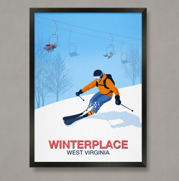 Winterplace West Virginia Ski Resort Vintage Travel Art Poster