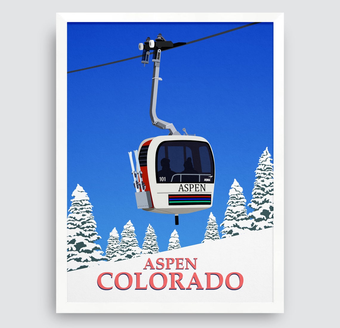 Aspen Colorado Retro Gondola Cable Car Snowy Pines Travel Poster - Image 3