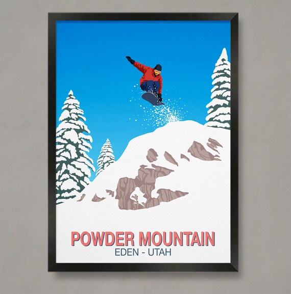 Powder Mountain Snowboard Poster with Jumping Rider Eden Utah Snow