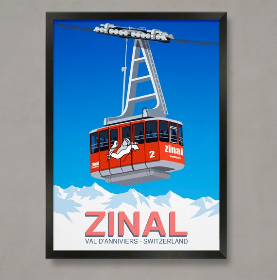 Zinal Ski Poster Ski Resort Poster Ski Print Snowboard Poster Ski Gifts Ski Poster