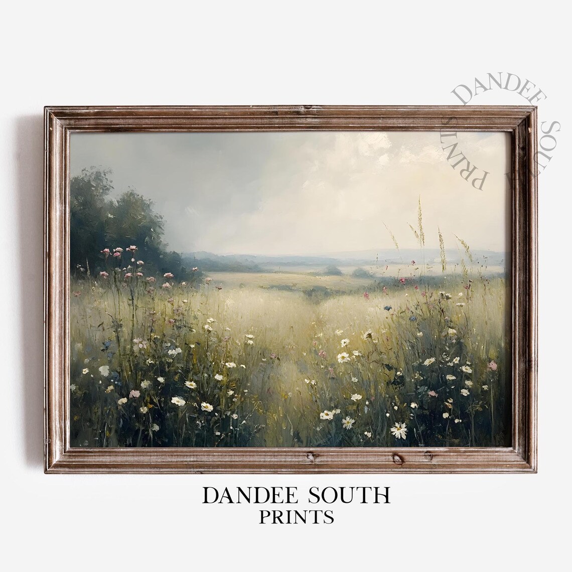Wildflower Meadow Field Oil Painting Vintage Style Landscape Art Print