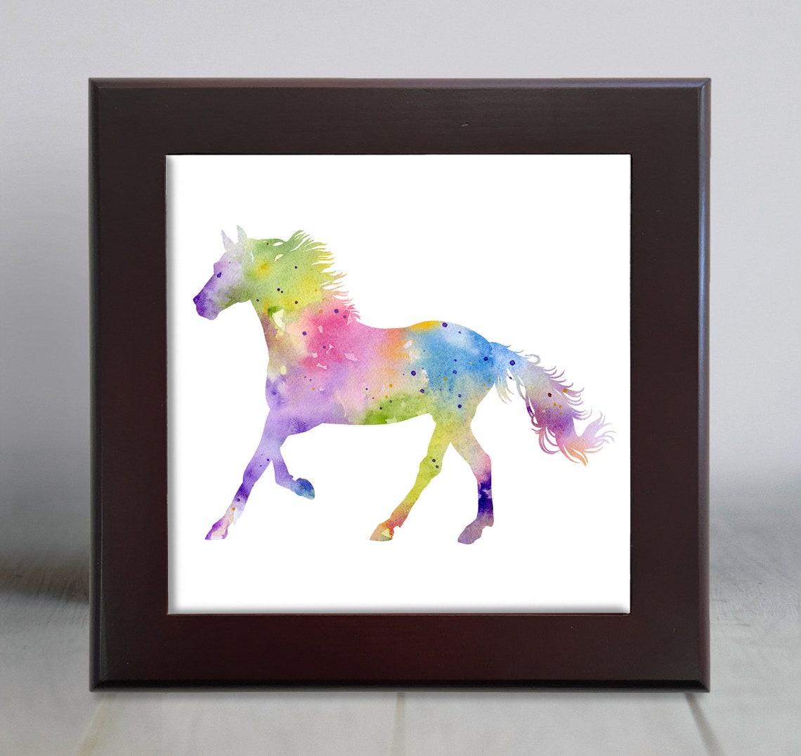 Rainbow Pastel Watercolor Galloping Horse Equestrian Wall Art - Image 2