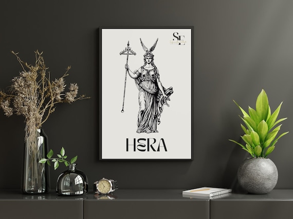Hera Greek Goddess Minimalist Black White Fine Line Decor Poster
