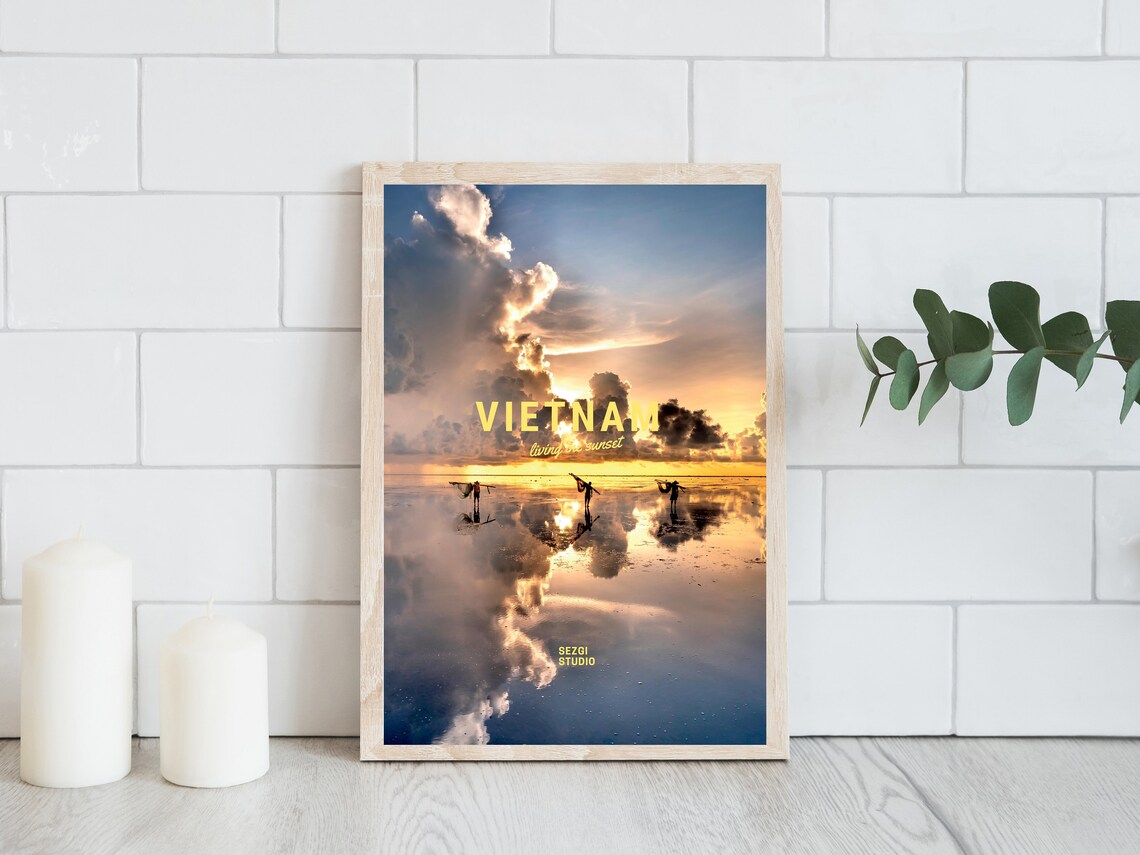 Vietnam Living the Sunset Fishermen Coastal Scenic Travel Poster