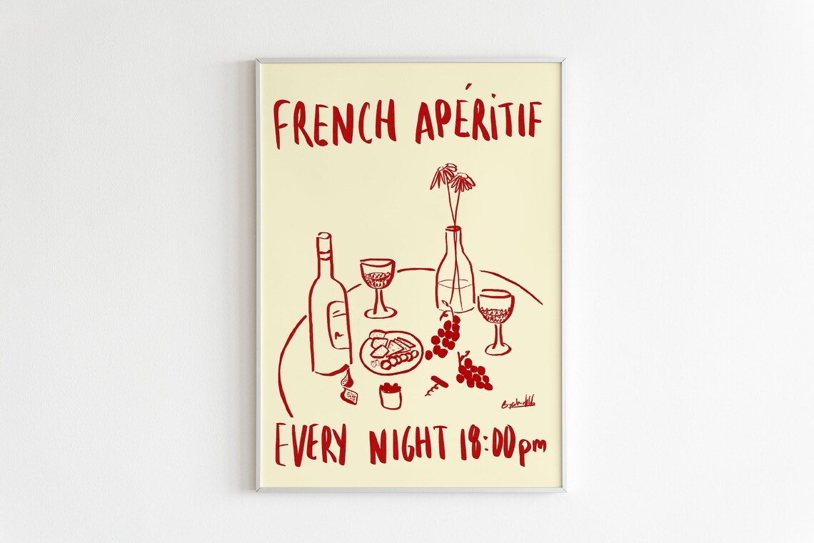 Charming French Aperitif Red Wine Illustration Kitchen Poster - Image 2