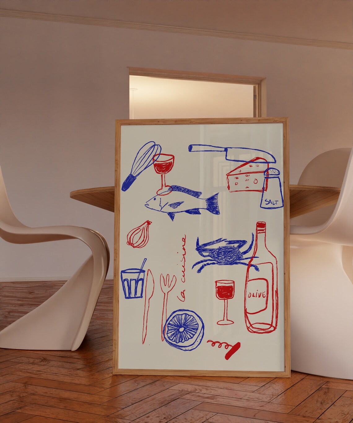 Arte De Pared De Cocina Rojo Y Azul Art Print - Image 2