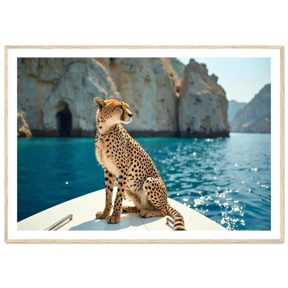 Cheetah On Yacht Print, Capri Italy Travel Poster