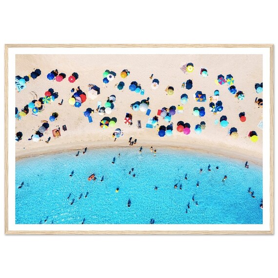 Aerial Beach Colorful Umbrellas Turquoise Water Photo Poster