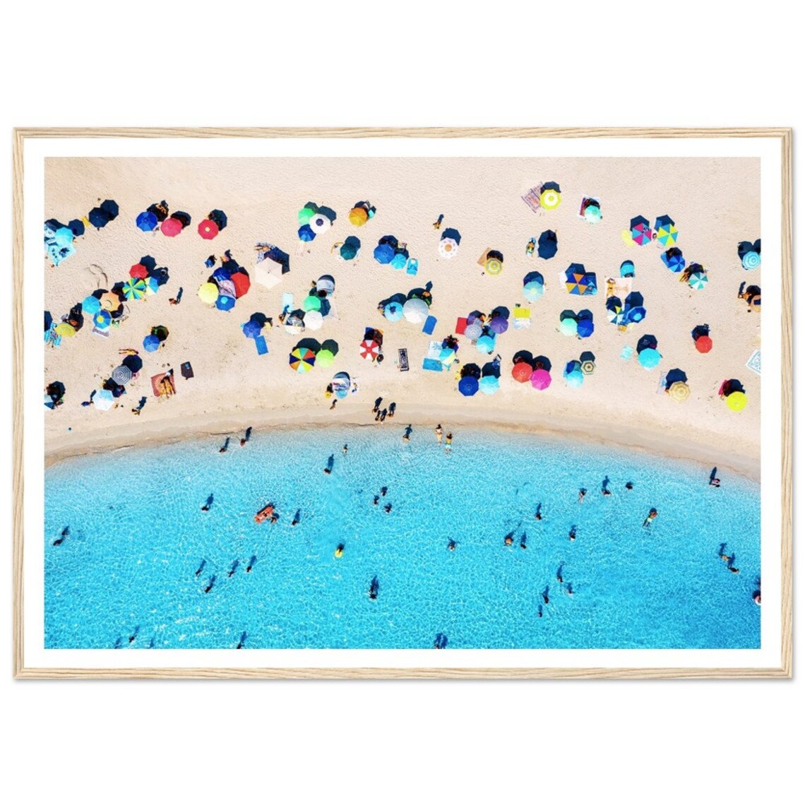 Aerial Beach Colorful Umbrellas Turquoise Water Photo Poster