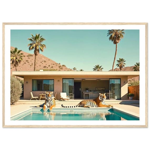 Tigers By The Pool, Palm Springs Home Wall Art Print