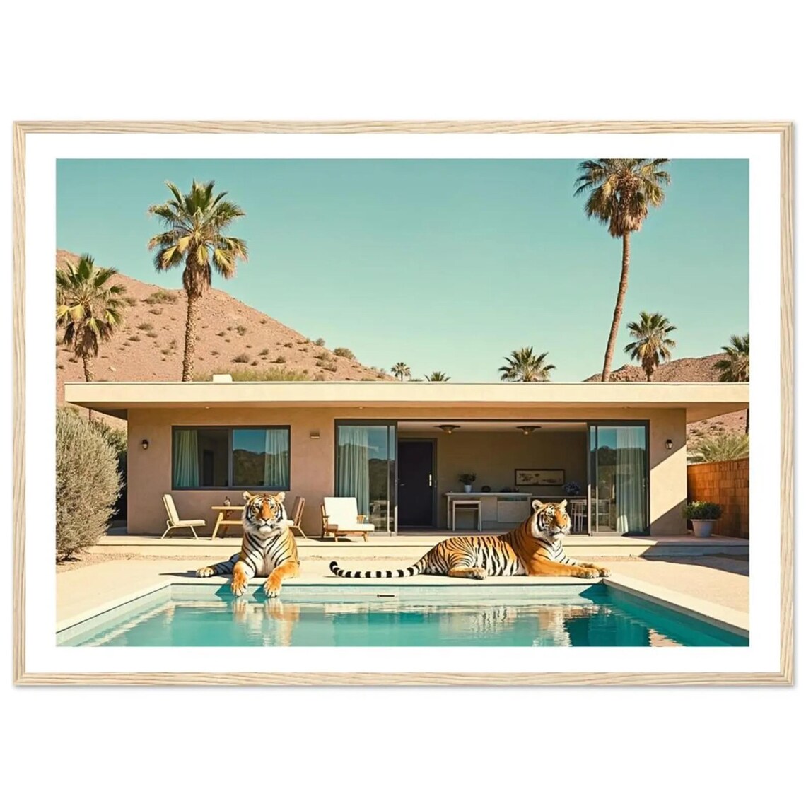 Tigers By The Pool, Palm Springs Home Wall Art Print