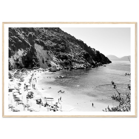 Greece Cove Beach Black and White Panoramic Fine Art Photo Poster