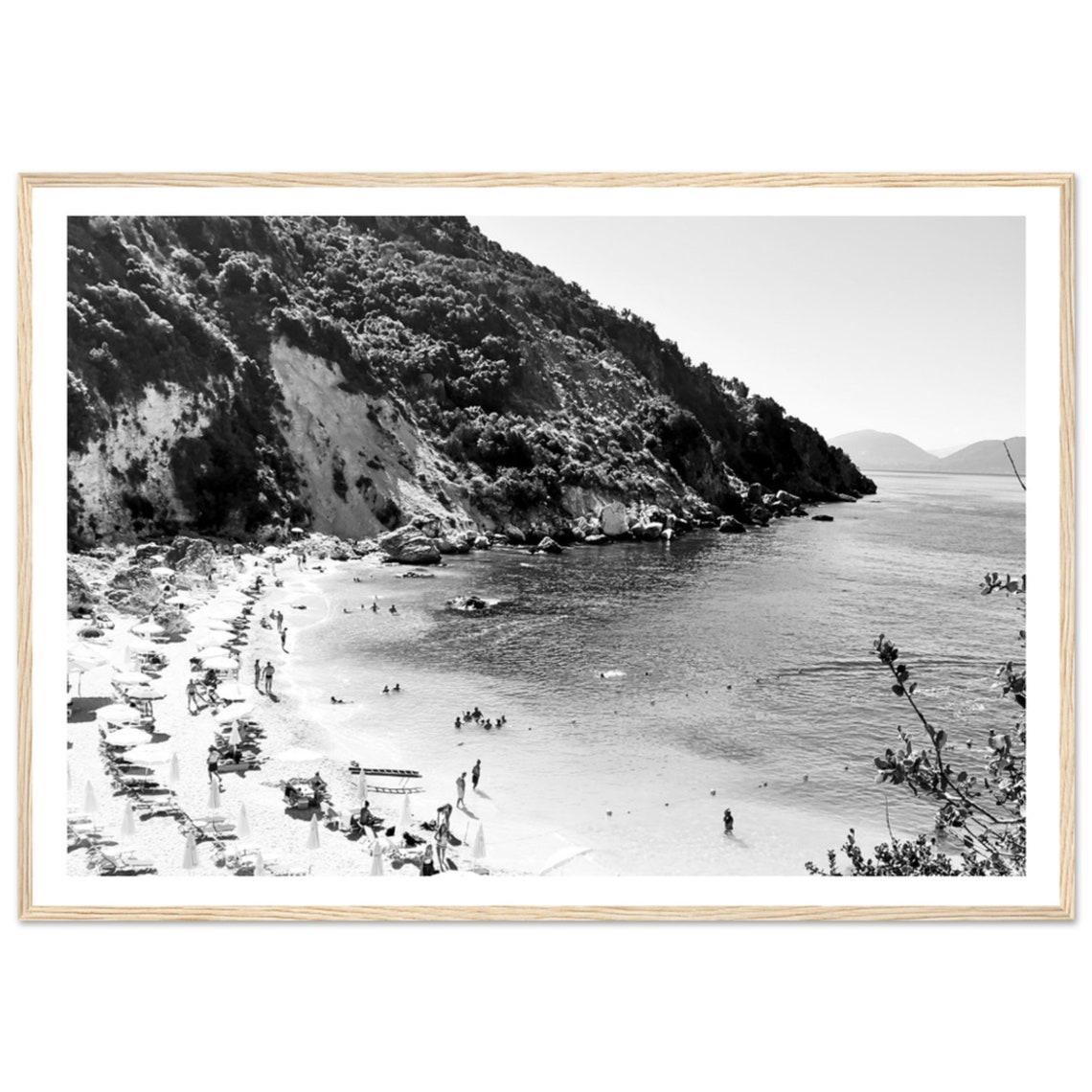 Greece Cove Beach Black and White Panoramic Fine Art Photo Poster