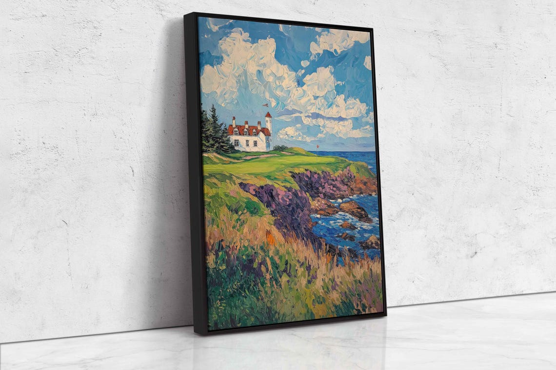 Cliffside Coastal Golf Course White Clubhouse Ocean View Art Poster - Image 4