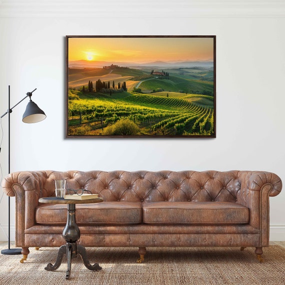 Rolling Hills Of Tuscany At Sunrise Stunning View Wall Art Print Italian Poster Vast Grasslands Ready To Hang