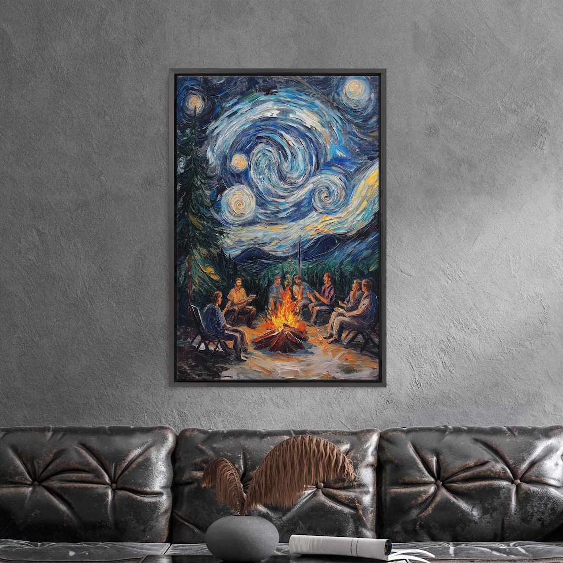 Swirling Night Sky Over Campfire Art Print - Image 3