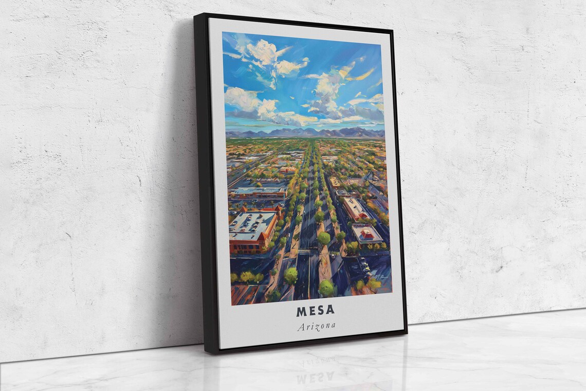 Mesa Arizona Aerial Downtown Street Cityscape View Travel Poster - Image 2