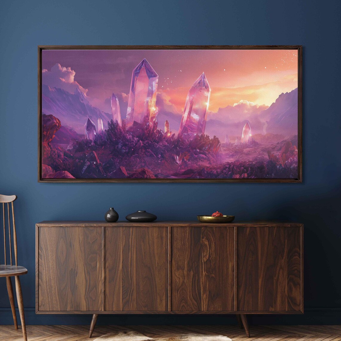 Giant Crystal Canyon Pastel Dawn Fantasy Landscape Vibrant Poster