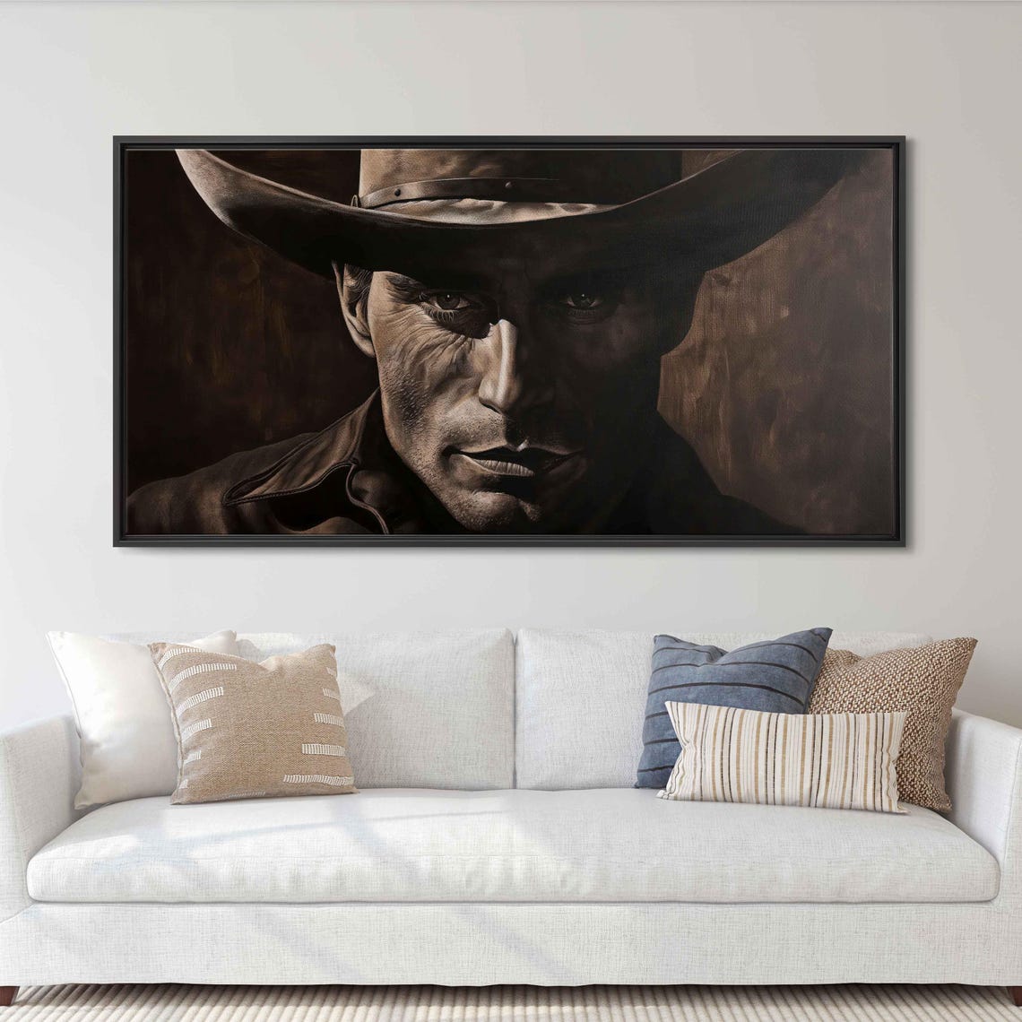 Sepia Tone Cowboy Portrait In Deep Shadow Realistic Western Poster