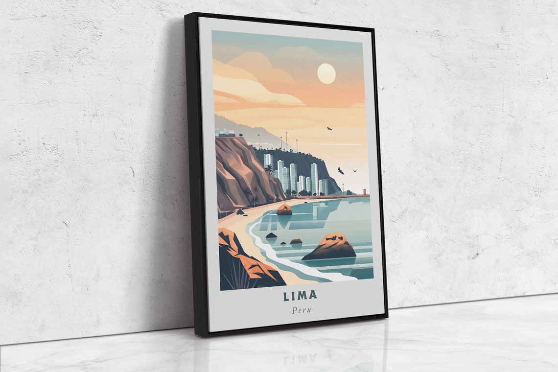 Lima Peru Beach Cliff Sunset City Skyline Ocean Travel Poster - Image 2