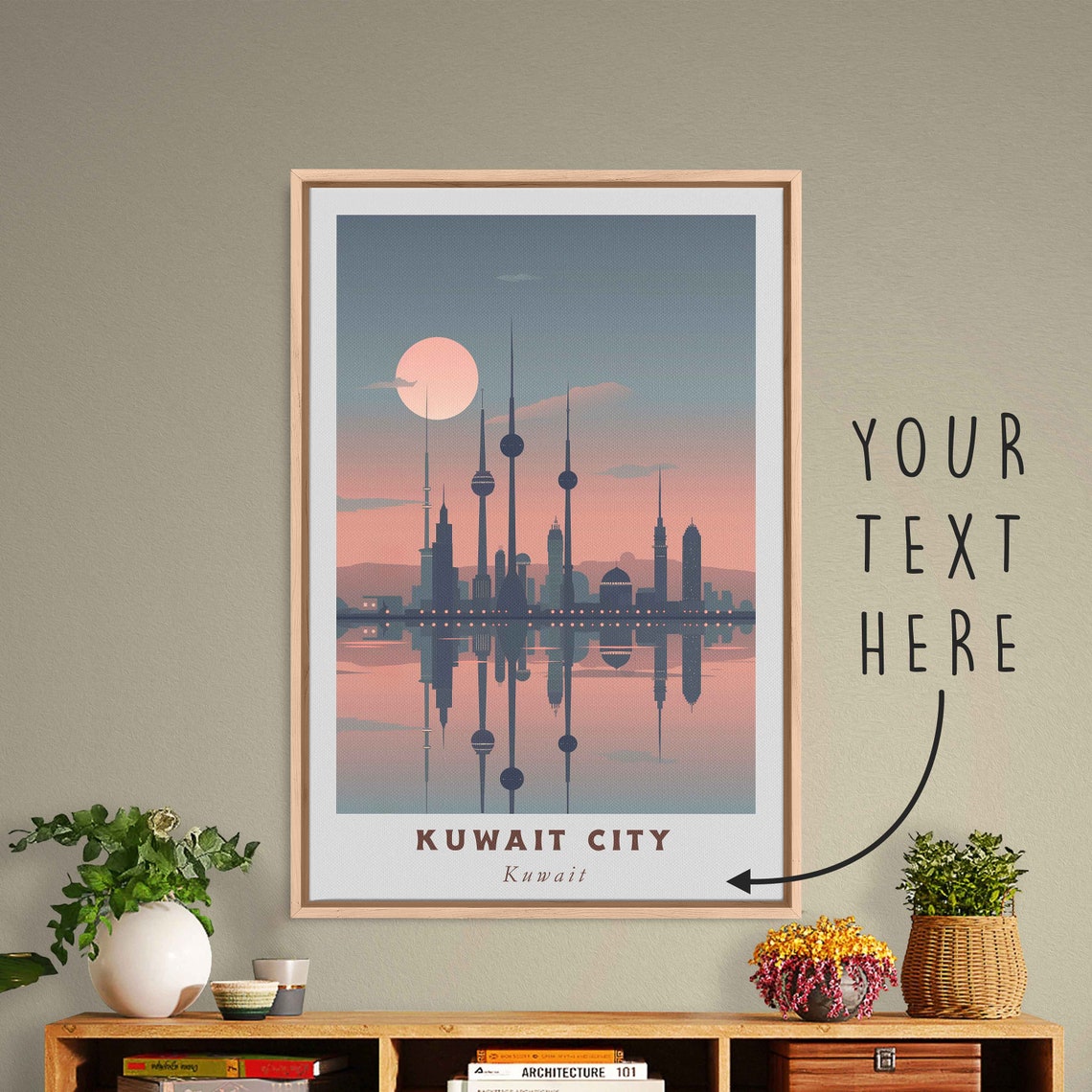 Kuwait City Kuwait Towers Sunset Water Reflection Art Poster