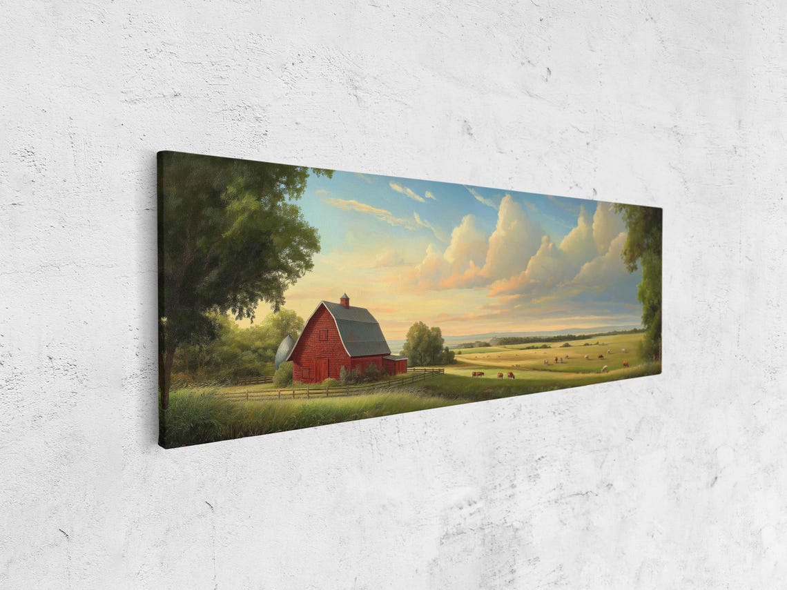 Red Barn Countryside Farm Sunset Golden Pasture Panoramic Farm Poster - Image 4