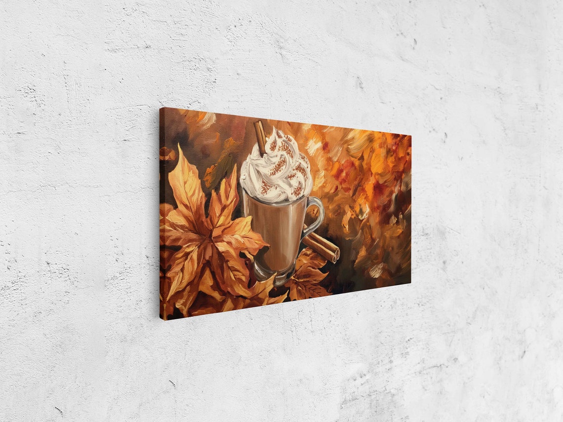 Pumpkin Spice Latte With Whipped Cream And Fall Leaves Art Poster - Image 4
