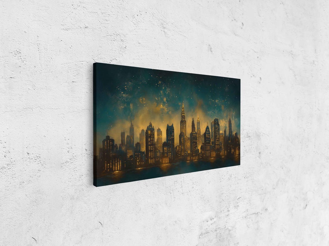 Teal And Gold New York City Night Skyline With Starry Sky Poster - Image 4