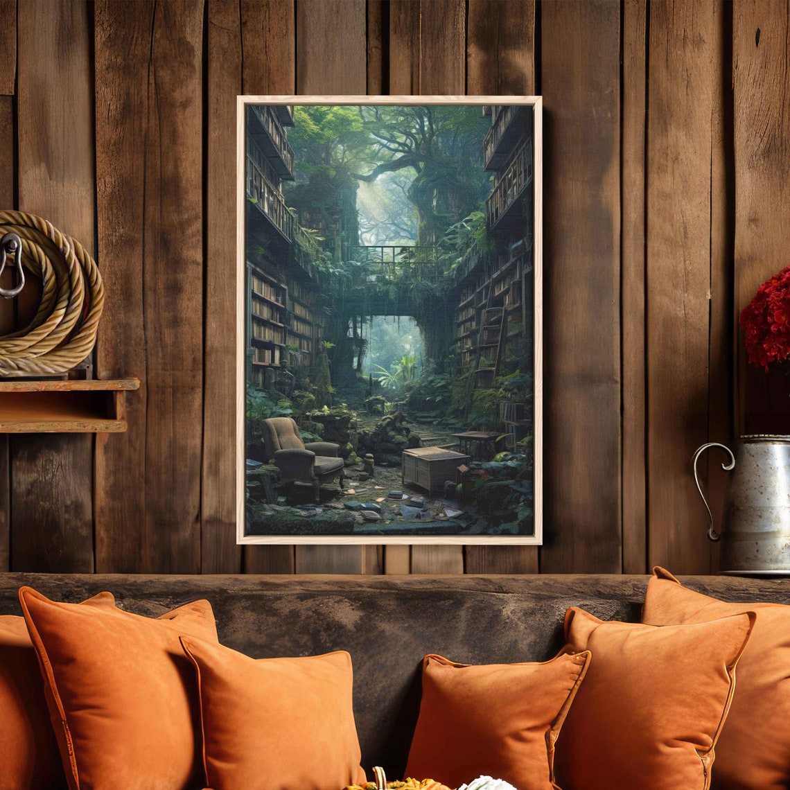 Magical Treehouse Library Overgrown Jungle Fantasy Book Art Poster - Image 3