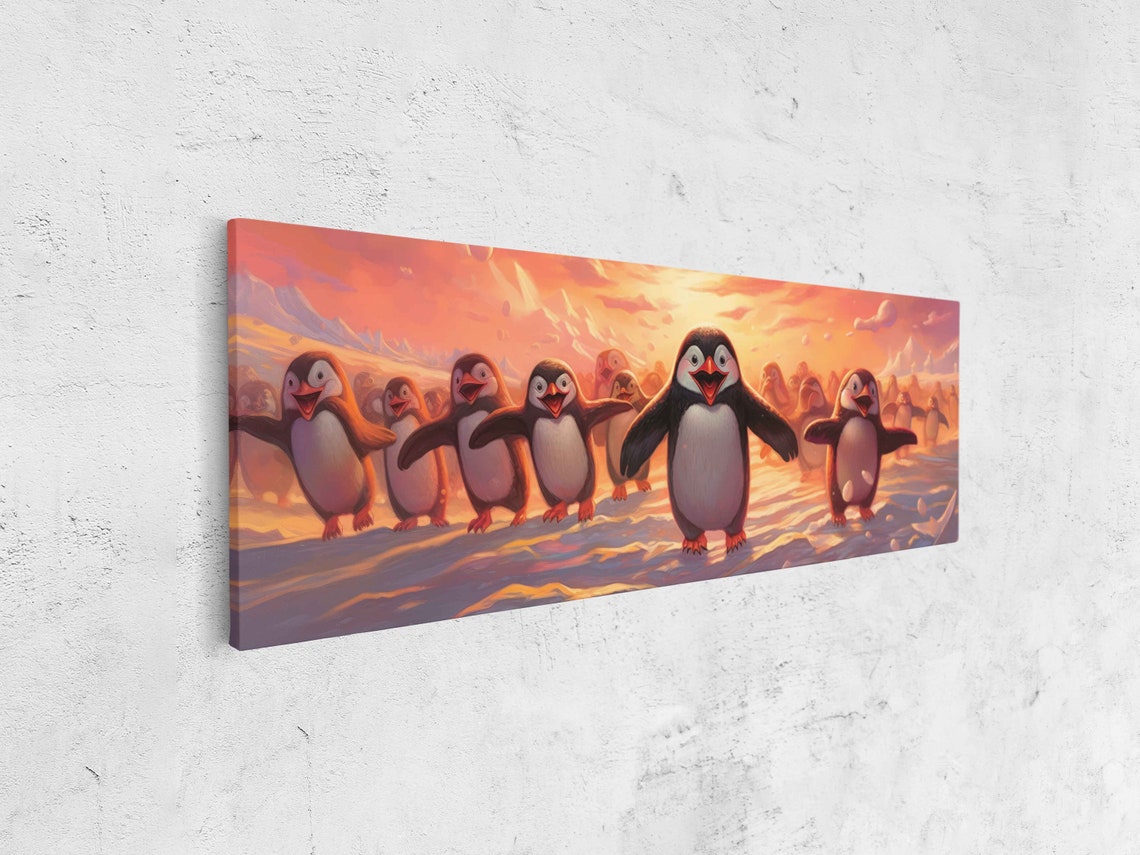 Cute Happy Arctic Penguins Panoramic Wall Art Framed Print Ready To Hang Living Room Decor Nursery Wall Art - Image 4