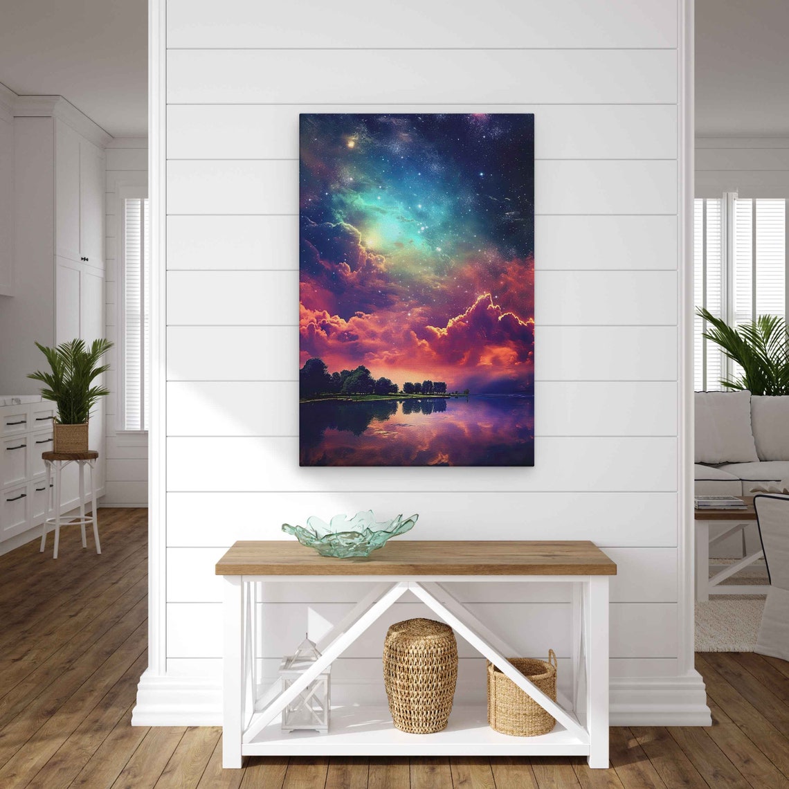 Starry Night Sky Lake Mirror Reflection Galaxy Cloud Art Poster - Image 2