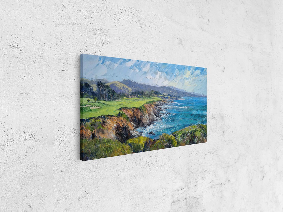 Pebble Beach Golf Course Ocean Cliff Waves California Coast Impressionist Poster - Image 4