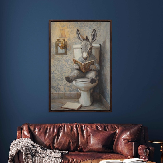 Whimsical Donkey Reading A Storybook On Vintage Toilet Art Poster