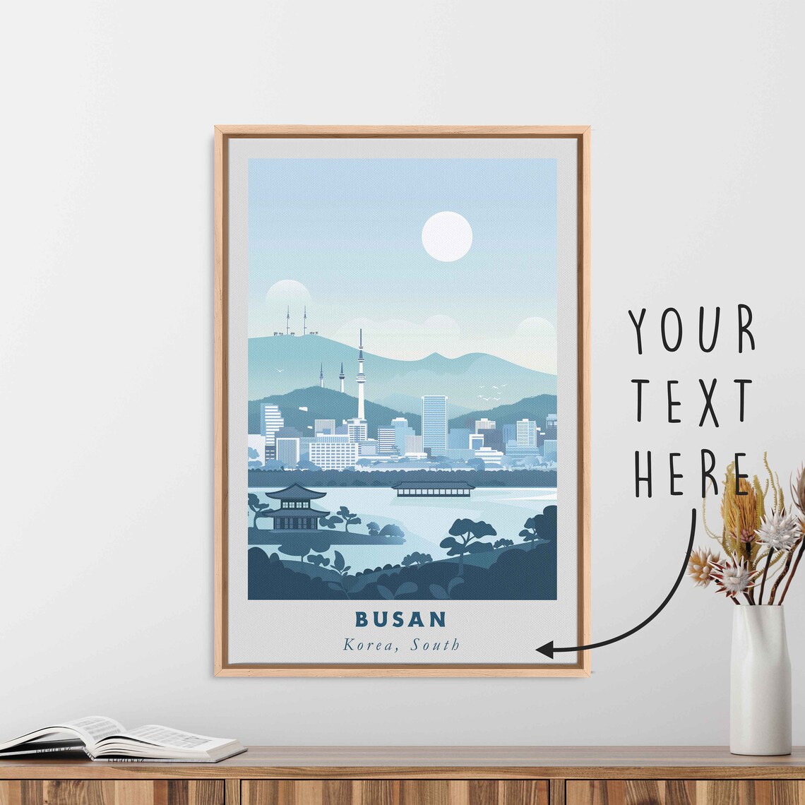 Busan South Korea City Skyline Tower Mountain Lake View Poster